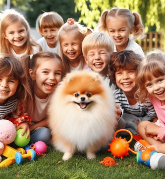 pomerania socializando con niños